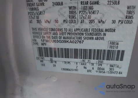 2009 Ford Escape Xlt из США, поврежденный, VIN 1FMCU03G39KA02767